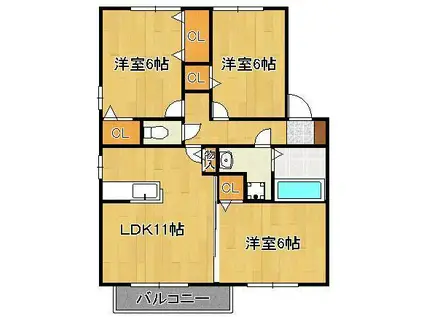 シャトレ若宮D棟(3LDK/2階)の間取り写真