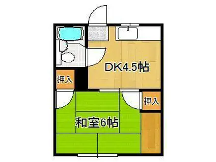 寒竹アパート(1DK/2階)の間取り写真