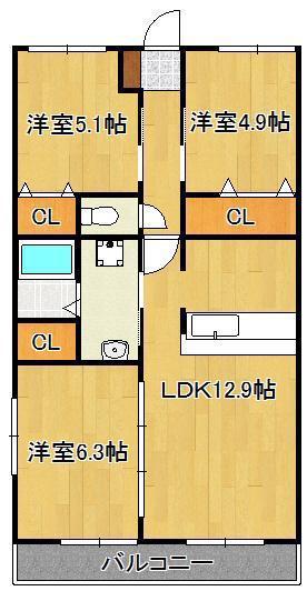 ひだまり(3LDK/2階)の間取り写真