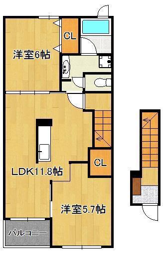 ニュー レジデンス B(2LDK/2階)の間取り写真