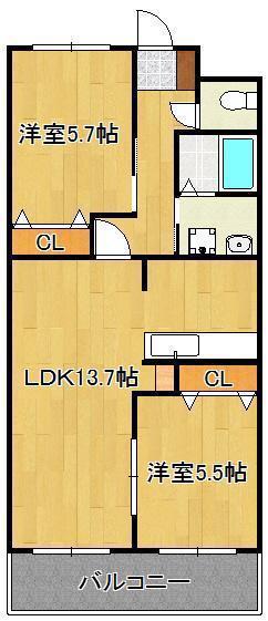 プレザントリィ(2LDK/1階)の間取り写真