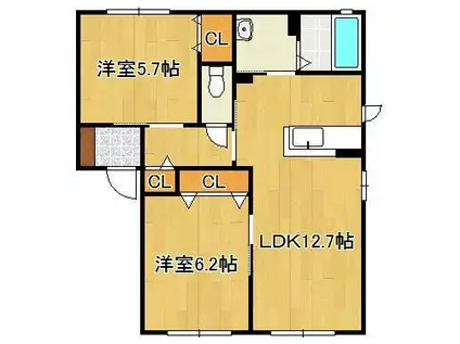 プロシードMG J棟(2LDK/1階)の間取り写真