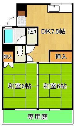 メゾン若宮 2号棟(2DK/1階)の間取り写真