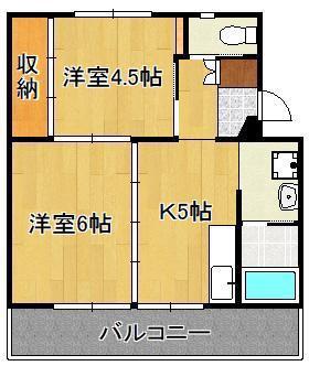ビレッジハウス直方 5号棟(2DK/5階)の間取り写真