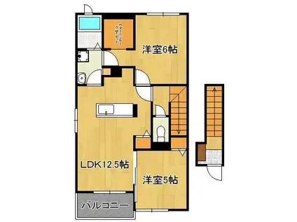 ヴィラ ド ハピネスⅠ(2LDK/2階)の間取り写真