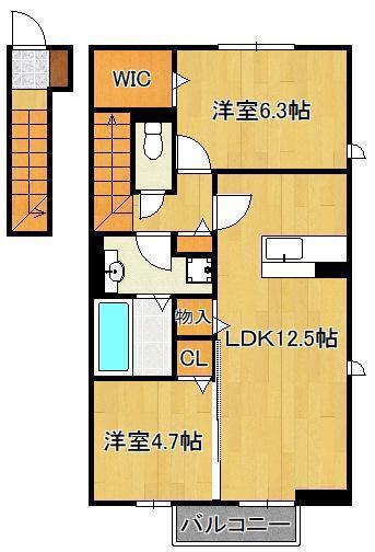 エスペランサ宮若(2LDK/2階)の間取り写真