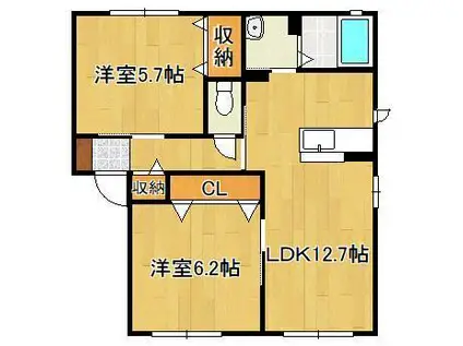 スクーデリア2007 B棟(2LDK/1階)の間取り写真