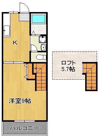 ショーン2 B棟(1K/1階)の間取り写真
