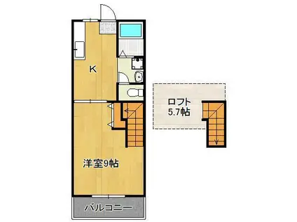 ショーン2 B棟(1K/2階)の間取り写真