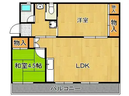 ヴィラナリー中間Ⅱ 1号棟(2LDK/2階)の間取り写真