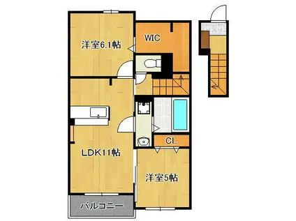 リーヴァ 眞A(2LDK/2階)の間取り写真