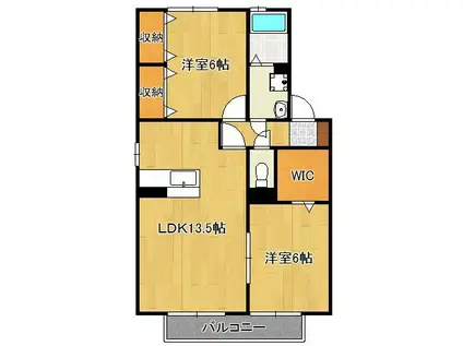 ラフィーネ水巻A棟(2LDK/1階)の間取り写真