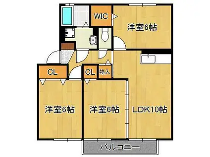 ラフィーネ水巻C棟(3LDK/2階)の間取り写真