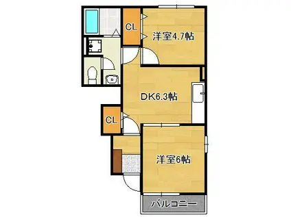 スリーワンスリーヒルズ D(2DK/1階)の間取り写真