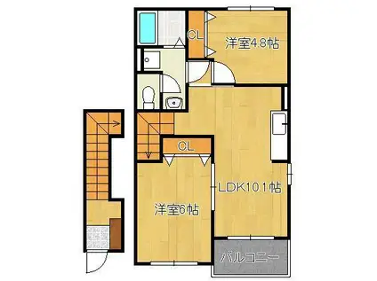 スリーワンスリーヒルズ E(2LDK/2階)の間取り写真