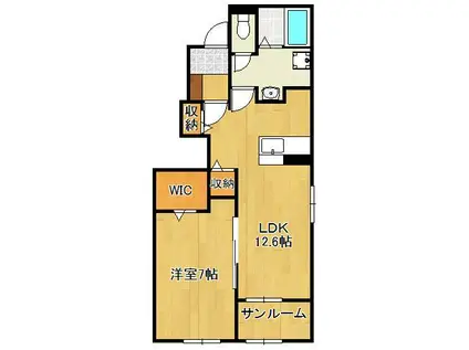 エステートコート岩瀬(1LDK/1階)の間取り写真