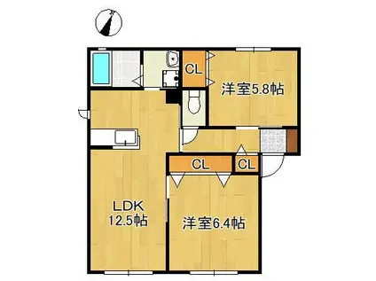 エスペランサ 頃末 C(2LDK/1階)の間取り写真