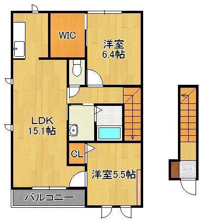 三洋タウン岡垣 A棟(2LDK/2階)の間取り写真