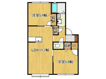 ノールカトレアⅡD(2LDK/1階)の間取り写真