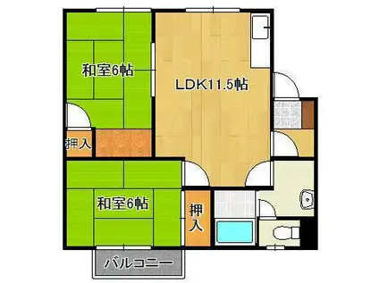 筑豊本線 鞍手駅 徒歩27分 2階建 築36年(2LDK/2階)の間取り写真