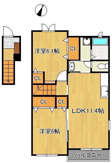 サンライト宗像ⅡA(2LDK/2階)の間取り写真