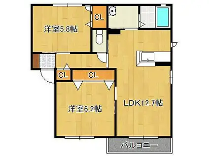 エスポワールT・S D棟(2LDK/2階)の間取り写真
