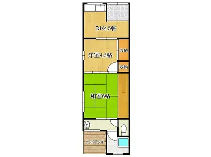 筑豊電気鉄道 東中間駅 徒歩9分 1階建 築30年(2DK)の間取り写真