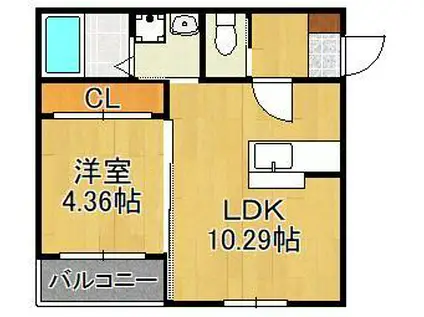 エクスヴィータ新入(1LDK/1階)の間取り写真