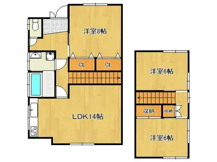 筑豊電気鉄道 筑豊香月駅 徒歩13分 2階建 築38年(3LDK)の間取り写真