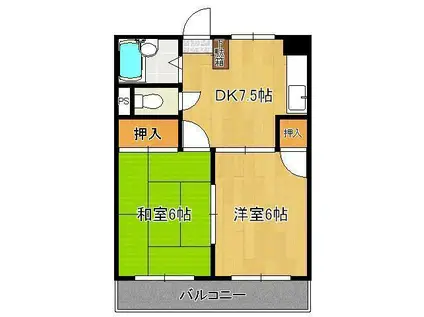 シャトレ南王子(2DK/2階)の間取り写真