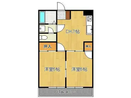 アカラ引野(2DK/1階)の間取り写真