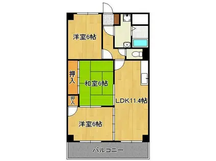 スカール上上津役(3LDK/2階)の間取り写真