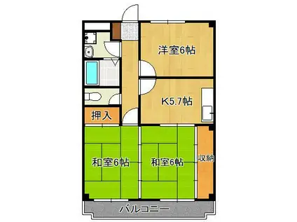 ドミール三ヶ森(3K/2階)の間取り写真