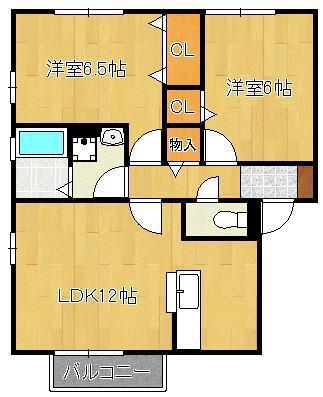 花多来館 A棟(2LDK/2階)の間取り写真