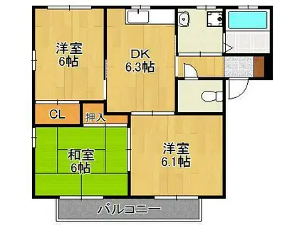ソシア2(3DK/1階)の間取り写真