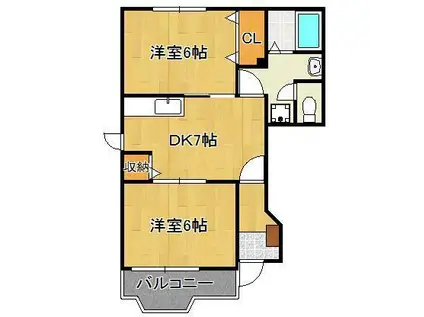 ヴァン・テ・アン中の原B(2DK/1階)の間取り写真