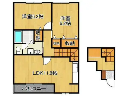 エスポワール野面(2LDK/2階)の間取り写真
