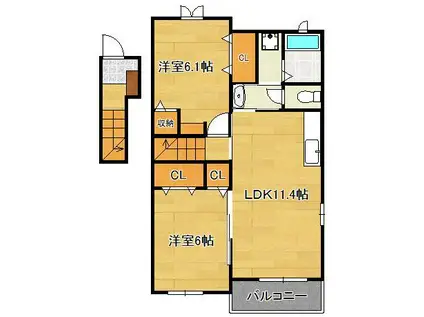 サン・ノーブ2木屋瀬(2LDK/2階)の間取り写真