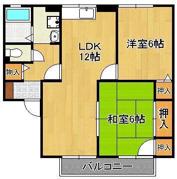 ポサーダ中尾A棟(2LDK/2階)の間取り写真