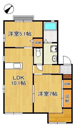 ディアス馬場山A(2LDK/1階)の間取り写真