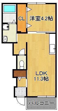 エスペランザ茶屋の原(1LDK/1階)の間取り写真