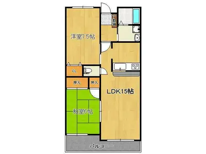 グランビュー華(2LDK/2階)の間取り写真