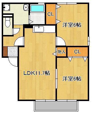 クレール塚の原A棟(2LDK/1階)の間取り写真