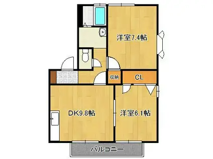 フレグランス里中(2DK/2階)の間取り写真