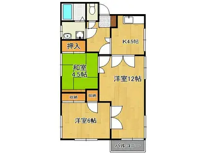 ソシア3(2DK/2階)の間取り写真