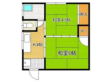 筑豊電気鉄道 三ケ森駅 徒歩33分 1階建 築59年(2K)の間取り写真