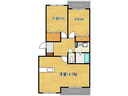 レイクサイドプリンス(2LDK/2階)の間取り写真