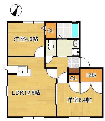 ハーティストN C棟(2LDK/1階)の間取り写真