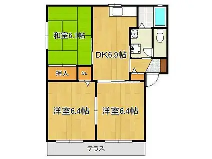 アルトリザイヤA棟(3DK/1階)の間取り写真