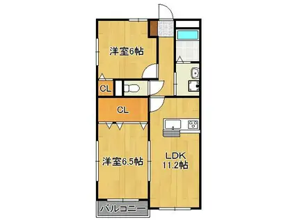 クレメント引野(2LDK/1階)の間取り写真